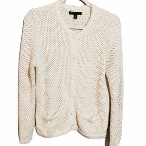 Banana Republic Cream and Gold Knit Chunky Cardigan Sweater
